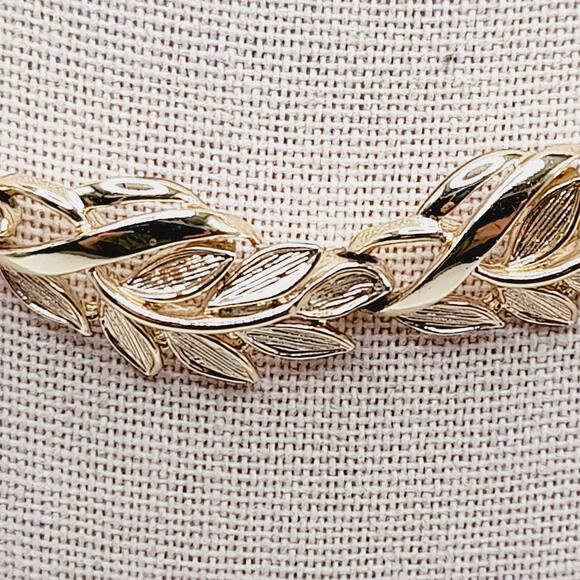 Vintage Gold Plated Leaf Link Choker Necklace 15” 1950s–1960s - Picture 5 of 13